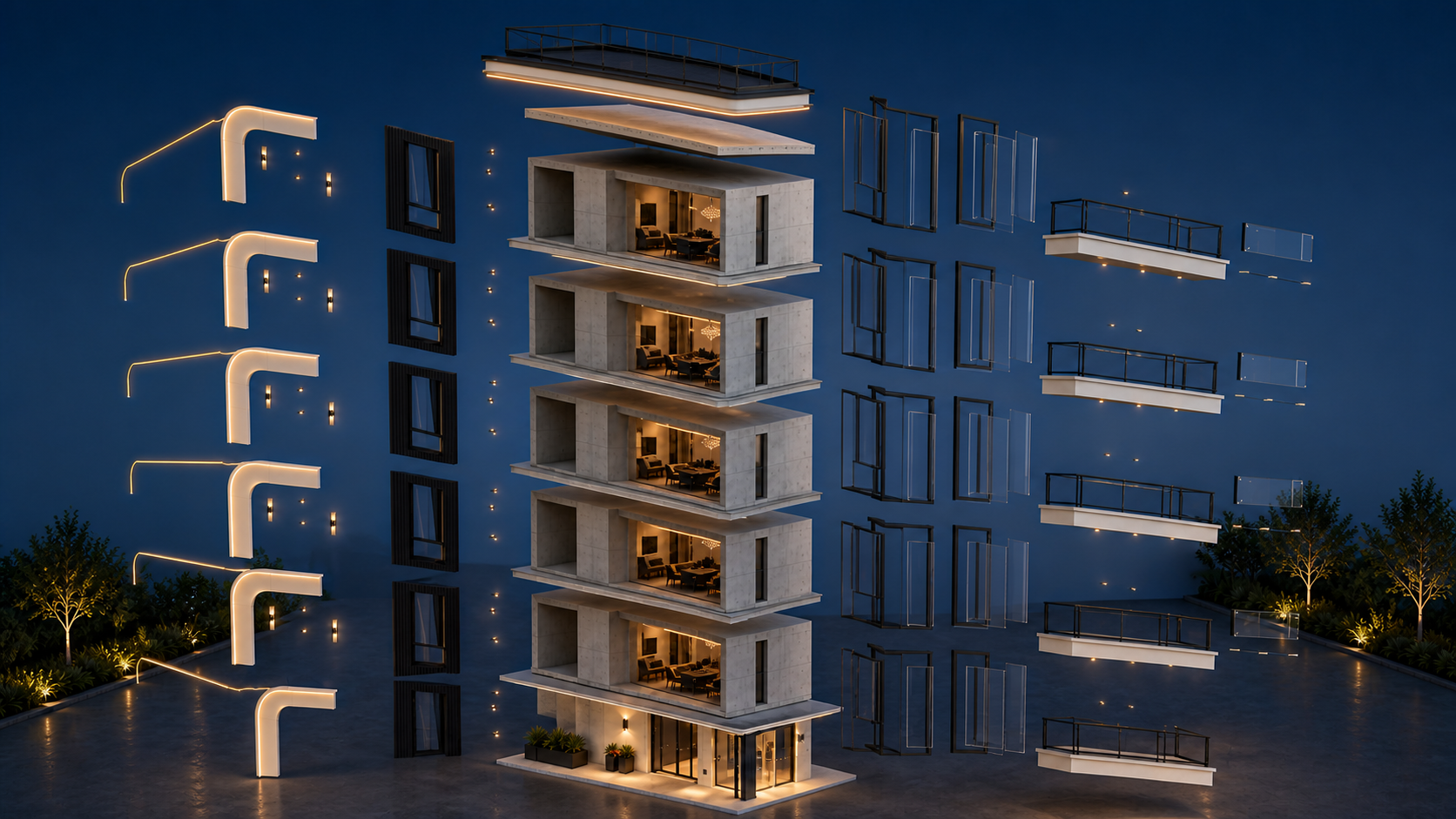 Architectural visualisation showing roof, envelope and frame components